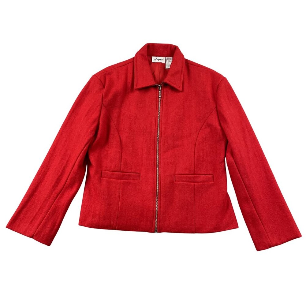 Argee Jacket Womens Large 65% Wool Red Full Zip Winter Lined Pockets‎